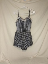 True Vintage 50 s Jantzen Playsuit Swimsuit Romper Navy White Gingham Size 14