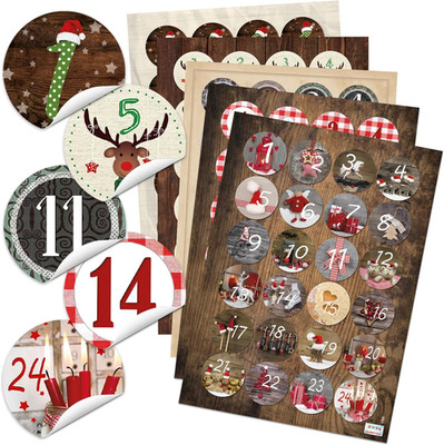 Zahlensticker Adventskalender, 5 x 24 Stück: Zahlen Sticker Kalender 1 bis 24, P
