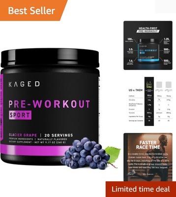 Organic Glacier Grape Pre Workout Powder - 188mg  Energy Boost for Athletes