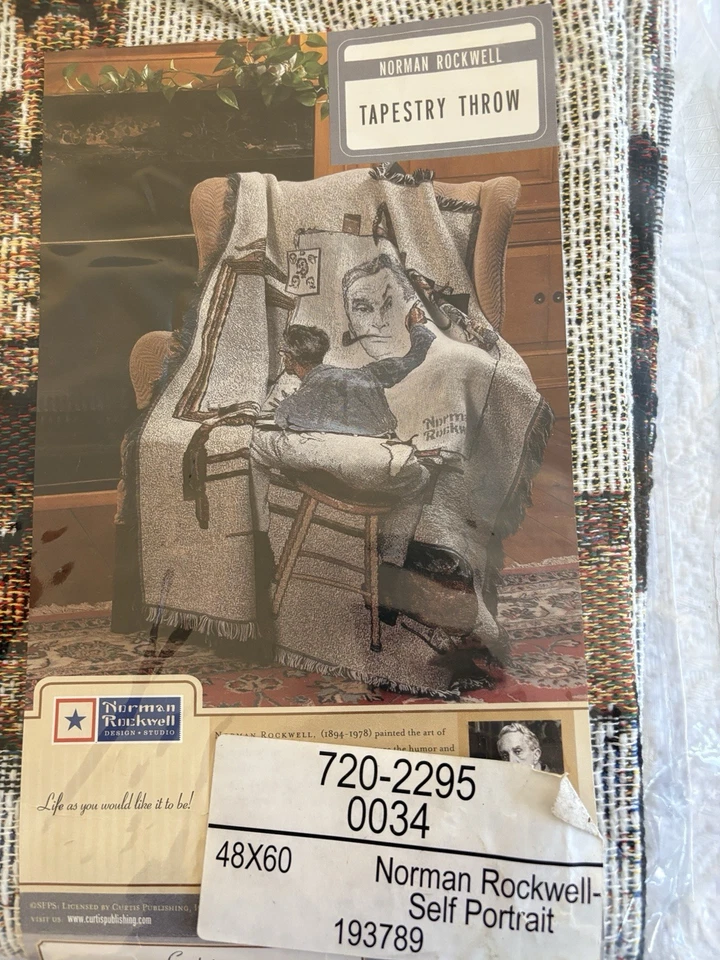 NORMAN ROCKWELL Tapestry Blanket Woven Throw 1986 Northwest Co 60x48 USA NEW VTG - Image 3 of 4
