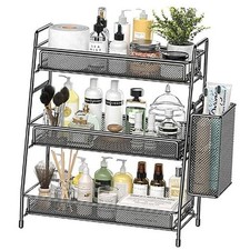 Bathroom Countertop Organizer Shelf - 3 Tier Counter Spice Black with Basket