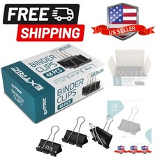 Binder Clips - 48 Medium Binder Clips, 1.25 Inch Black Paper Clamps, File Cli...