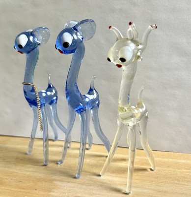 Lot of 3 Vintage Lampwork Art Glass Deer Murano Style 5  Figurines 70s