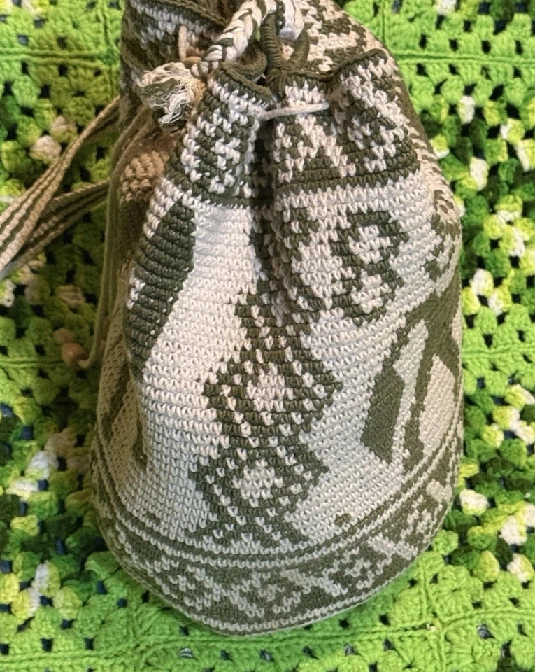 Wayuu Mochila Crochet Tribal Handmade Hacky Sak Tassel Boho Crossbody Hobo Bag - Image 2 of 4