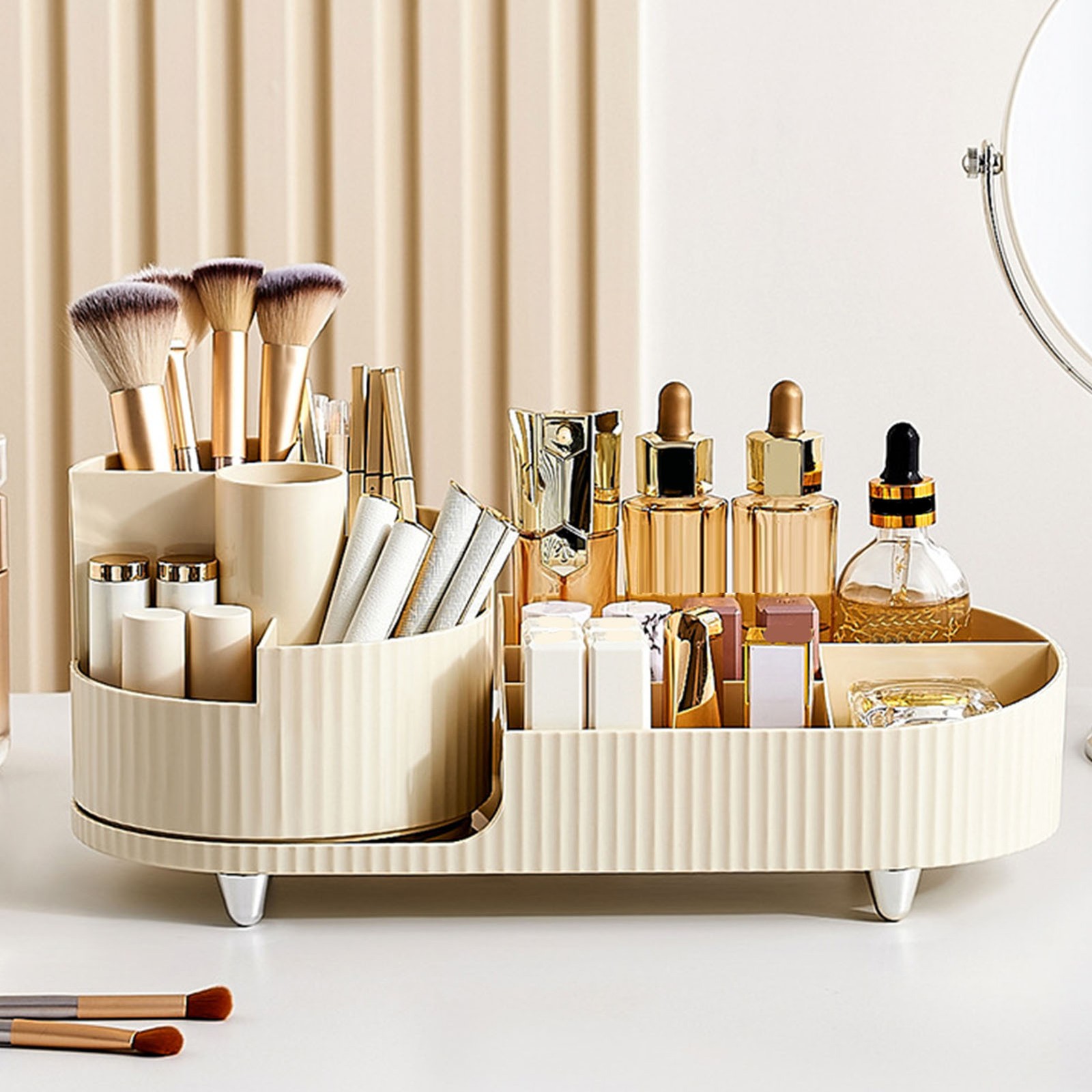 Makeup Brush Holder 360 Degree Rotating Cosmetic Storage Cup For Vanity Small Pe