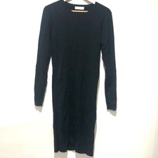Everlane Womens The Luxe Wool Ribbed Long-Sleeve Dress Black Size L