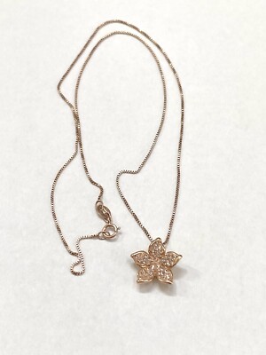 925 AU Sterling Silver Rose Gold Plated Flower Necklace 18  Marked & Tested 