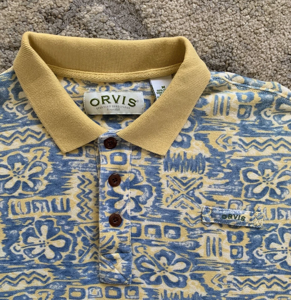 Camisa polo floral colorida con botones hawaiana M Orvis para hombre Foto 3 de 4