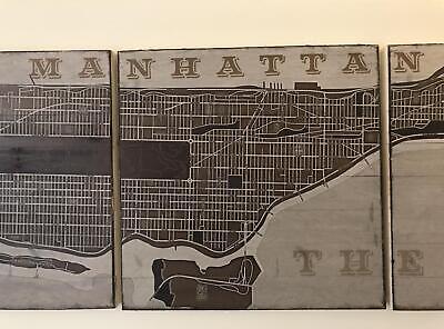 Huge - Pottery Barn - 4 Piece Manhattan NYC Wood Quadtych Wall Art - Orig  $400