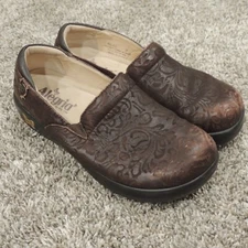 Alegria Kel 433 Slip On Clogs Size 37 Brown Leather Tooled Comfort Nursing Work