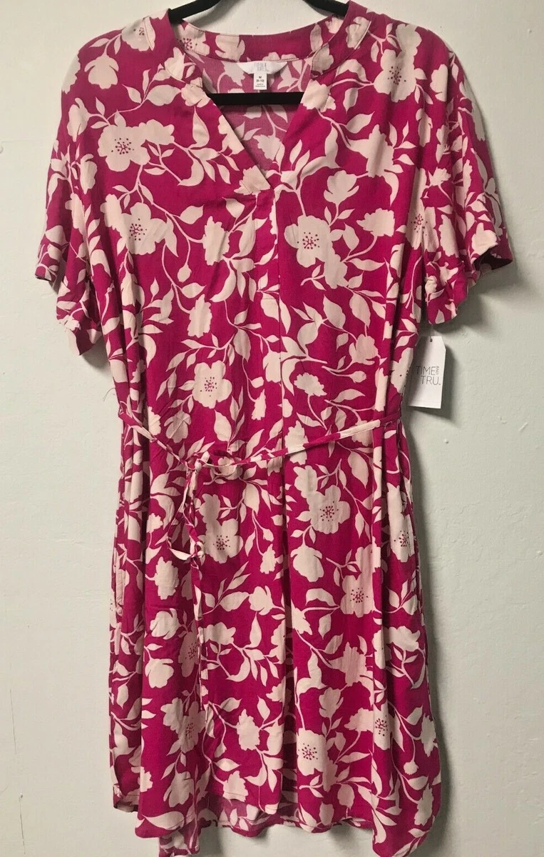 Time and Tru Blue or Pink floral shirt dress with belt/pockets M, L or XL CA
