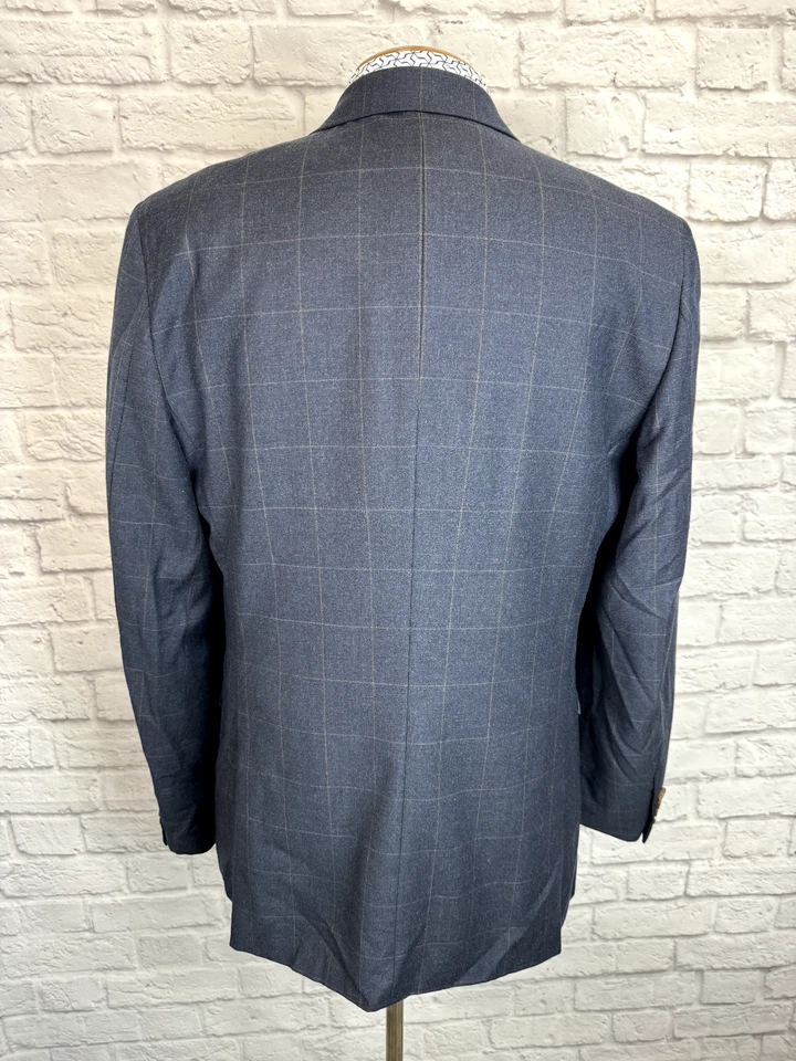 $425 Bar III Mens 42L Blue Windowpane 100% Wool Slim Fit Sport Coat Blazer - Image 4 of 4