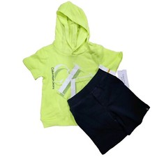 Calvin Klein Jeans Boys 2 Piece Neon Green Hoodie  Navy Shorts Set - 3T/4/5
