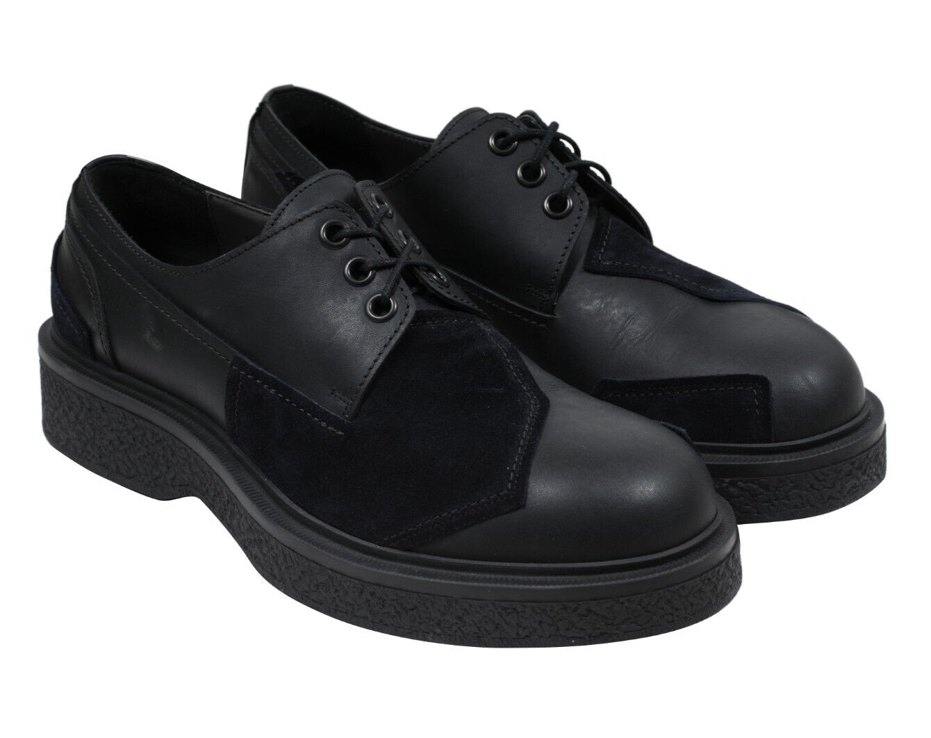 SAOLA Lanvin Uomo Chunky Derbys US 10 UK 9 Pelle Nera Scamosciata Crepe Platform Suola Bassa