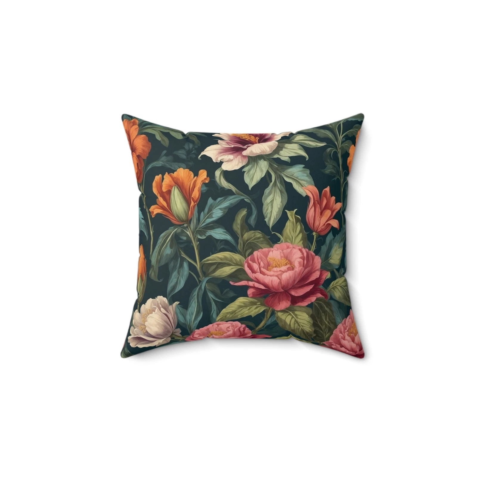 Boho Floral Pillow, Vintage Square Cushion, Decorative Throw Pillow, Home Decor