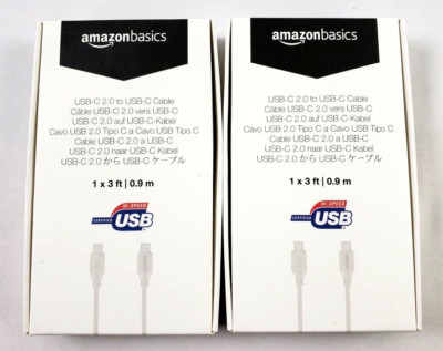 (2 pack) AmazonBasics USB-C 2.0 to USB-C Cable - 3 ft.