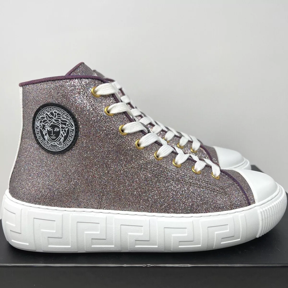 Versace Greca High Top Women's Sneakers Size 40 EU / 10 US White Gold  Glitter