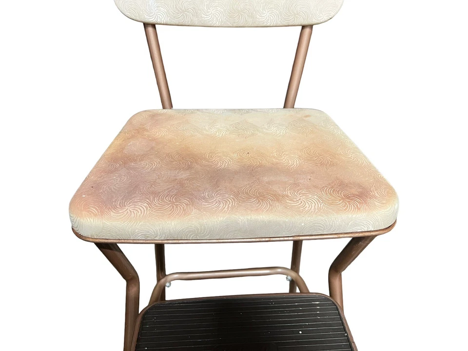 Taburete Cosco vintage Mid-Century escalones extraíbles marrón con asiento de vinilo impreso Foto 4 de 4