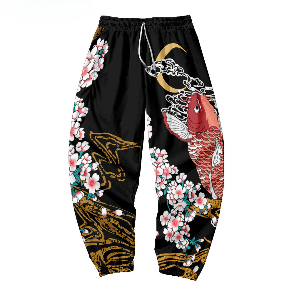 Japanese Style Print Sweatpants Men Multi Pocket Pant Harajuku Jogger Trousers