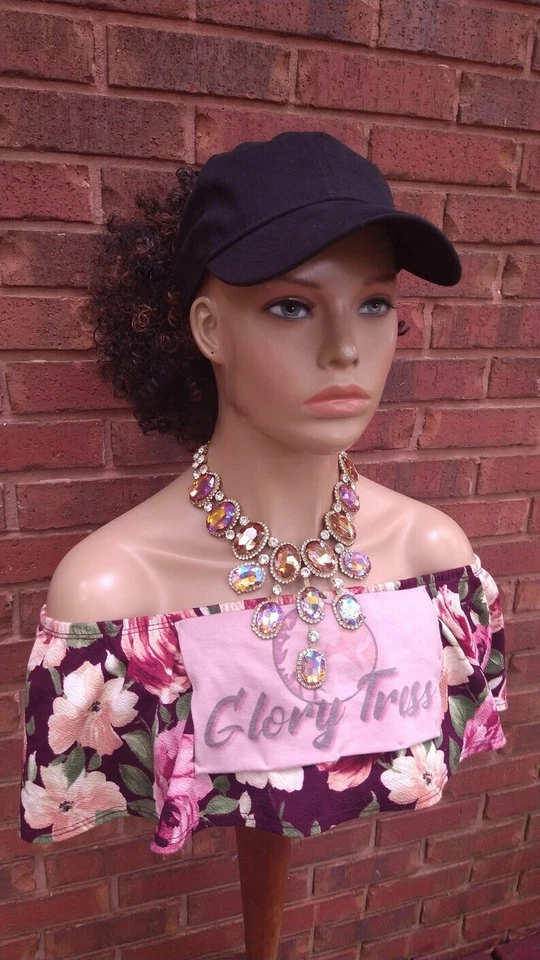 Peluca sombrero cola de caballo personalizada | Peluca afroamericana rizada rizada cola de caballo  Foto 3 de 4