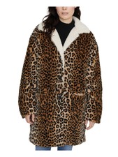 Sanctuary Women's Sierra Animal Print Faux Fur Coat Brown Size X-small