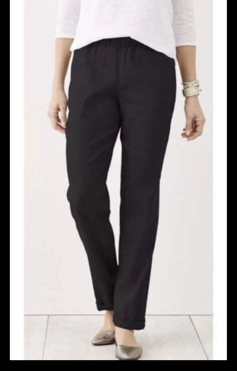 J Jill Small Tall Black Linen Stretch Straight Leg Dress Pants Cuffed ST  NEW