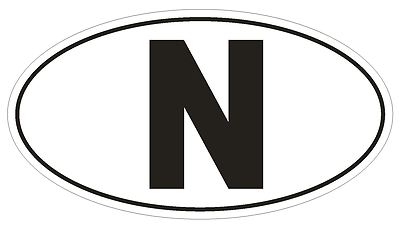 N Norway Country Code Oval Bumper Sticker or Helmet Sticker D958 Norwegian