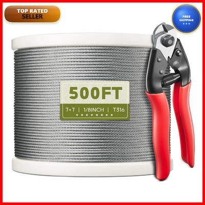 Kallsdy 500Ft 1/8 T316 Stainless Steel Cable Wire Rope Aircraft Cable For Deck