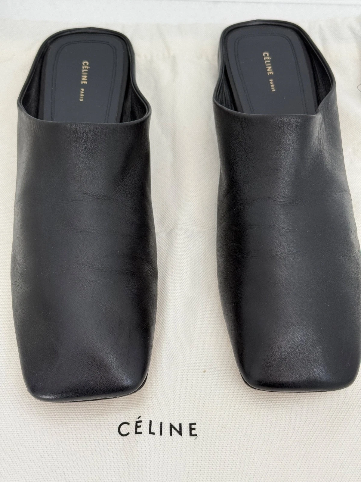 Celine — Celine Black Soft Nappa Square Toe Mules/Slides size 40