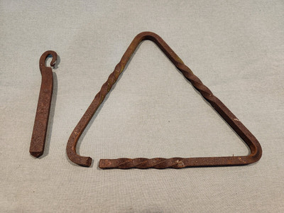 Rustic Dinner Bell Triangle Striker Blacksmith Hand Forged Twisted Design 12''