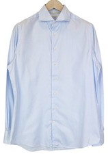 Suitsupply Men's Shirt 40/15 3/4 Slim Fit Blue Cotton Cutaway Collar Shirt