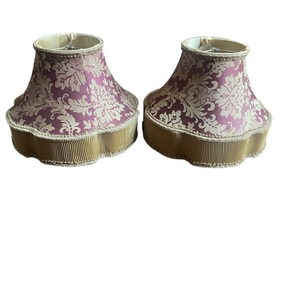 Pair Damask Bell Lamp Shades Set Of 2 Burgundy Gold Pleated Spider Fitter Decor