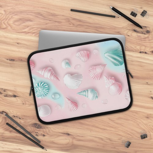 Pink Mint Laptop Sleeve, Laptop Case, Computer Cover, Snails Shells, Geometric - Picture 6 of 13