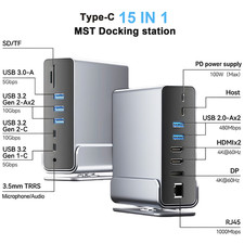USB C 2 HDMI Docking Station Dual monitor  Gigabit Ethernet,SD/TF  100W PD