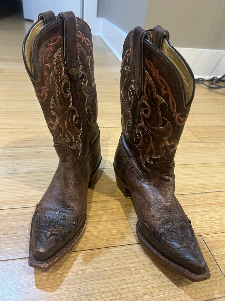 Tony Lama Santa Fe Botas del Oeste Vaquero Cuero Punta de Ala Marrón Talla 6B Foto 2 de 4