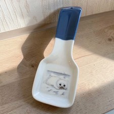 Reposacuchara de porcelana Otagiri Japón - Sello bebé sobre hielo - Mango azul cobalto 9x3,5