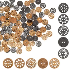 Wooden Buttons for Crafts and Sewing, 5 Designs (0.98 in, 120 Pieces)