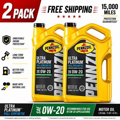 2 Pack Pennzoil Ultra Platinum Full Synthetic 0W-20 Motor Oil 5 Quart