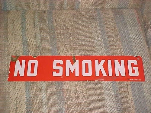 TEXLITE DALLAS NO SMOKING SIGN WHITE ON RED PORCELAIN OLD MOBIL? 18 x 4 VINTAGE