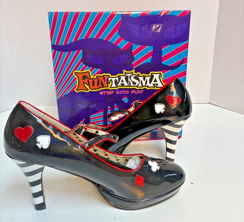 Funtasma Charol Rayas "4 Tacones Tarjetas Rojo/Negro Mary Janes Cont57/B 11M Foto 2 de 4