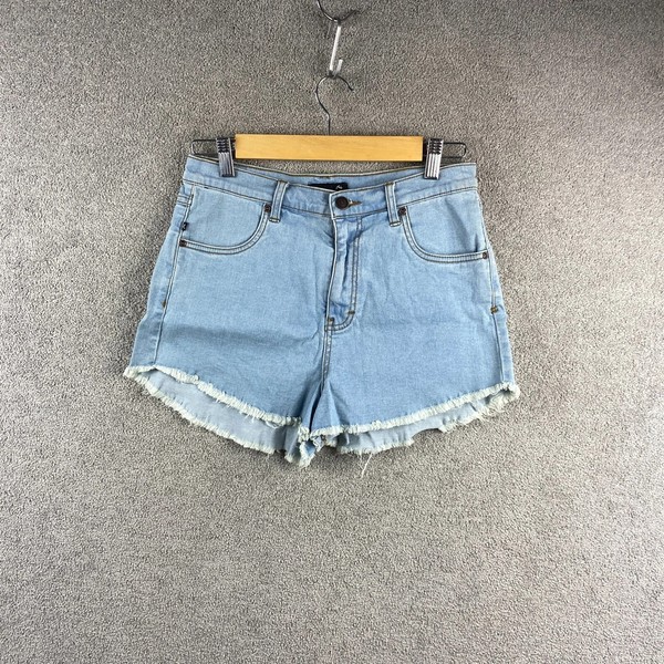 Rusty Denim Shorts Juniors 8 Blue High Waist Cut Off Raw Hem Logo Summer Casual