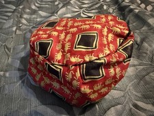 Red African Kufi Hat Gold Black Pattern Cotton One Size Men
