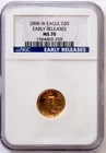 2006 W 1/10 oz Gold American Eagle $5 NGC MS70 Early Releases BURNISHED POP 1714