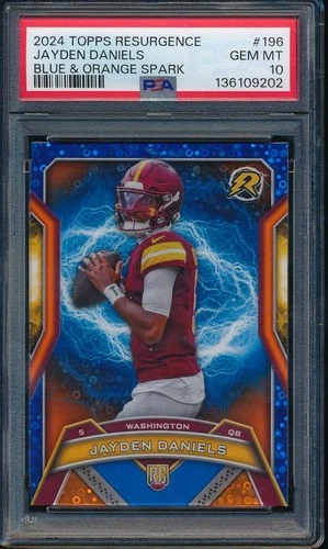 2024 Topps Resurgence 196 Jayden Daniels RC Rookie Blue & Orange Spark PSA 10