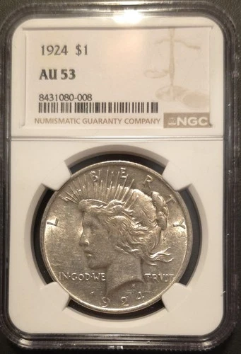1924 Peace Silver Dollar NGC AU53 Recently Graded