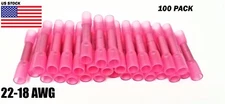 100Pcs Heat Shrink Butt Tube Splice Connector 22-18GA Gauge PINK Wire Terminal