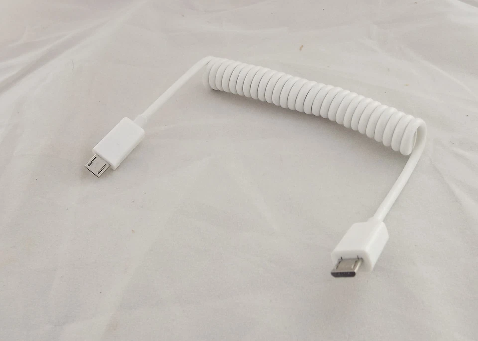 10x Micro USB B 5 Pin To Micro USB B 5Pin Male Spiral Coiled Adapter Cable White - Image 2 of 4