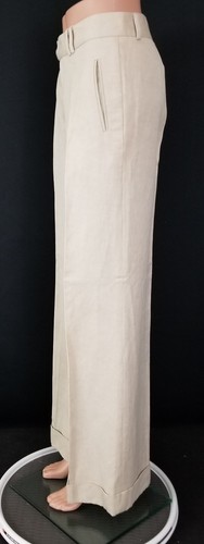 CATHARINE MALANDRINO Beige Cotton Wide Leg Cuffed Pants Sz 6 - Picture 7 of 9