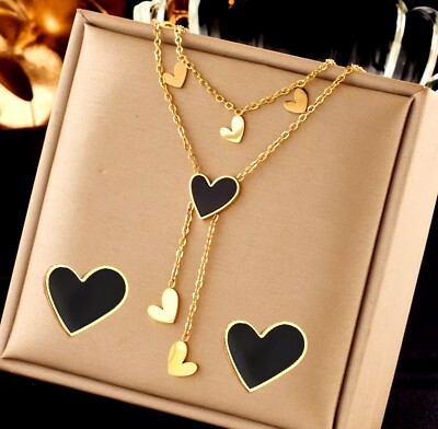 Damen Halskette Ohrringe Herz Herzen Anhänger Schmuck Kette 925 Gold SET