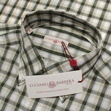 Luciano Barbera NWT Casual Button Down Shirt Size M in Green Plaid 100 Cotton